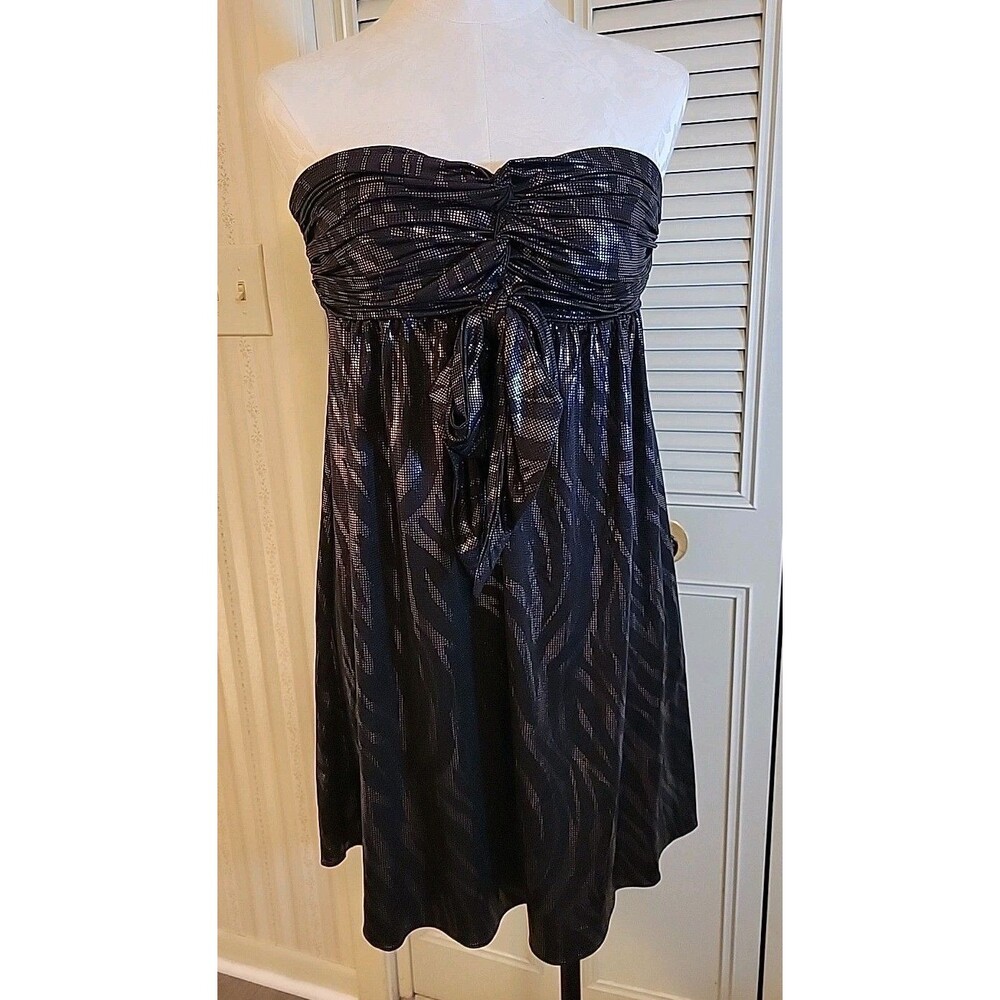 Express Women's Dress Sz Medium Black Silver Shiny Strapless Dress